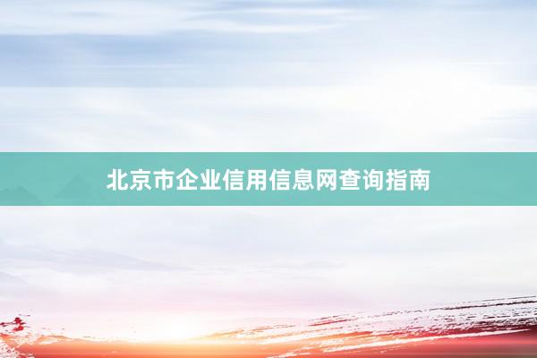 北京市企业信用信息网查询指南